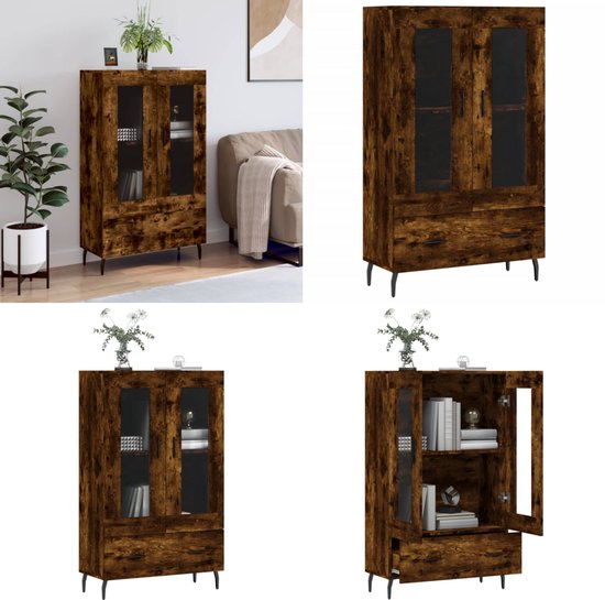 Hoge kast 69,5x31x115 cm bewerkt hout gerookt eikenkleurig