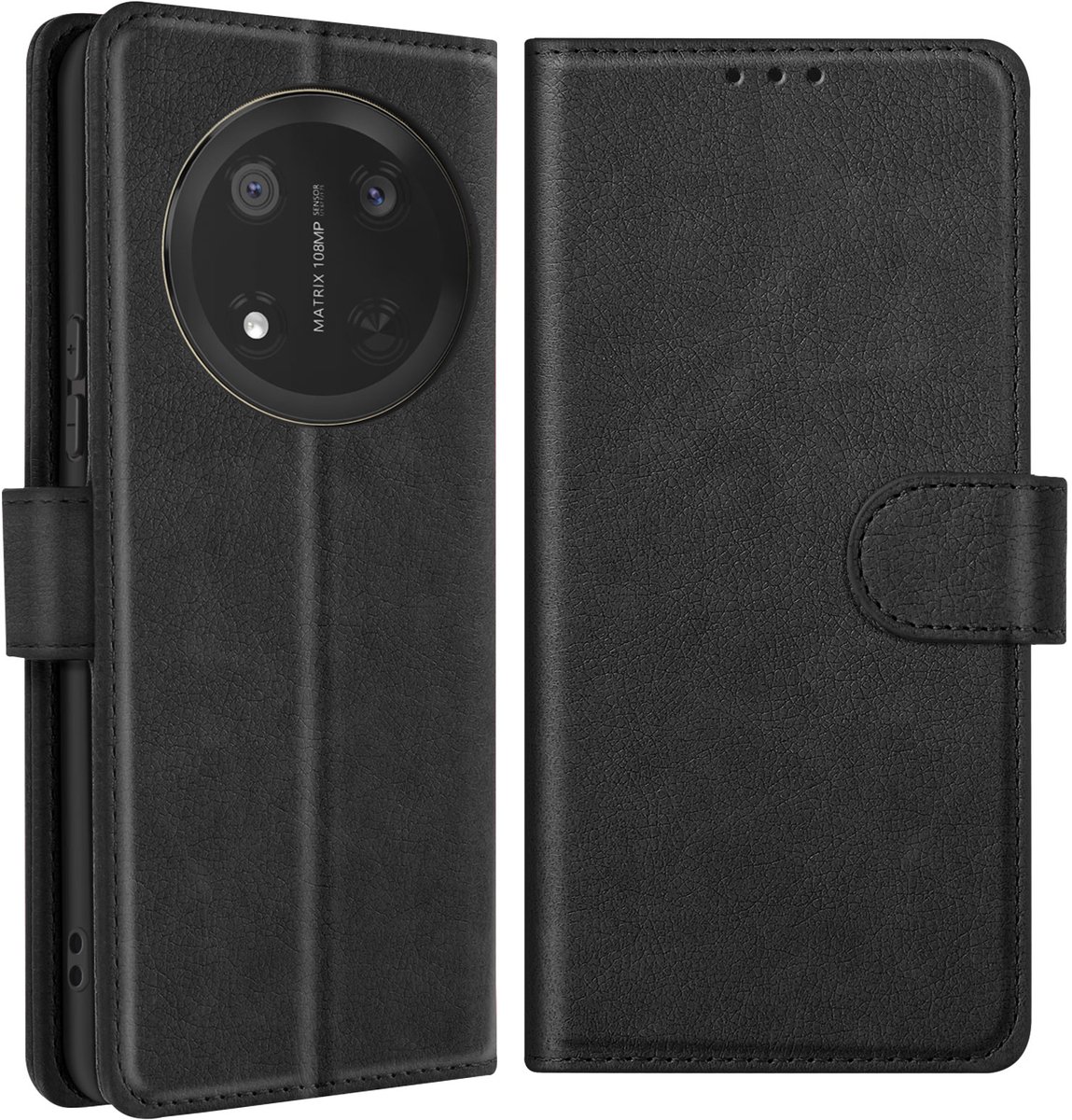 Avizar Zaak Geschikt voor Honor Magic 7 Lite Clap Wallet en Videohouder, Zwart