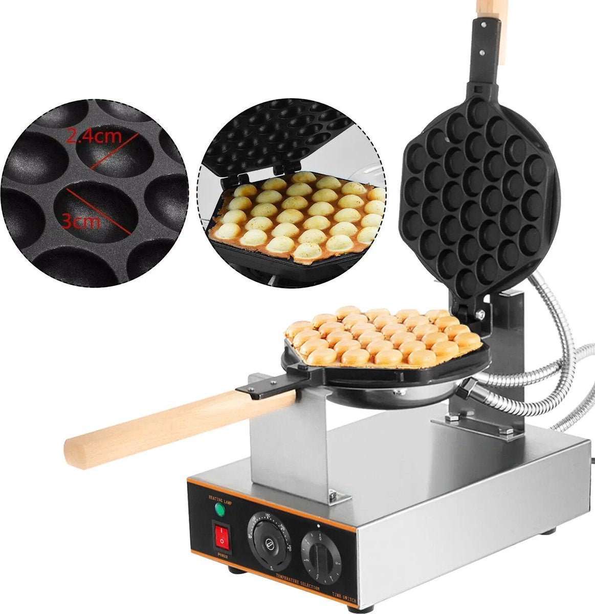 Wafelijzer - Elektrische Wafelijzer Machine - Wafelmaker - Poffertjespan - Poffertjesmaker - Bubble Wafelijzer – Roestvrijstaal - Wafel Bakken Machine - 1400W