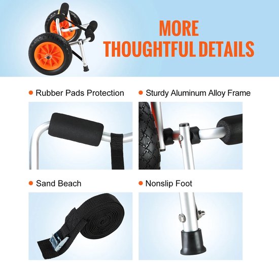 RM Store® - Chariot pliable pour canoë - Chariot pour kayak - Planches à pagaie - Toutes surfaces - Support - 60 x 36 x 32 cm.