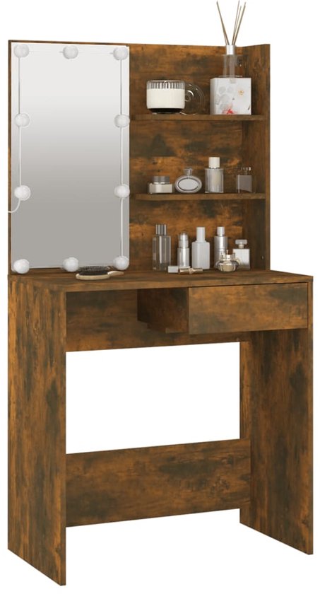 The Living Store Coiffeuse Bois - 74,5x40x141 cm - chêne fumé