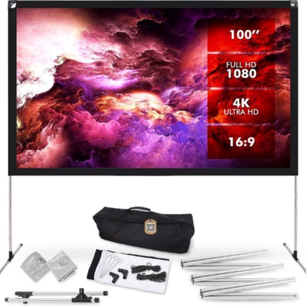Projectiescherm - 100 Inch - Voor Binnen en Buiten - Inclusief Statief Voor Thuisbioscoop