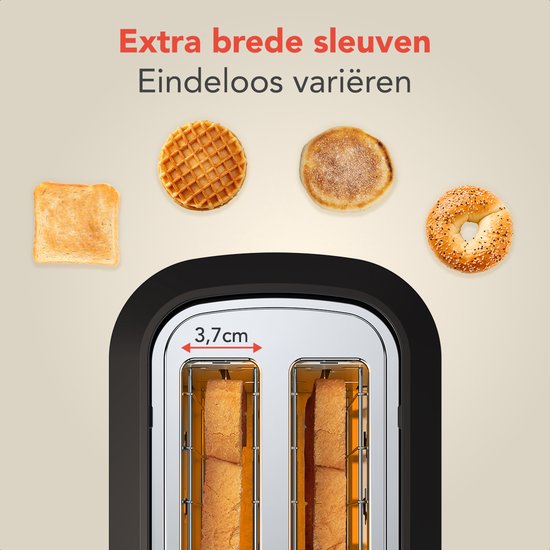 Grille-pain KitchenBrothers - Rétro - Grille-pain - 6 réglages de grillage réglables - 2 fentes Extra larges - 820 W - Bronze/ Zwart
