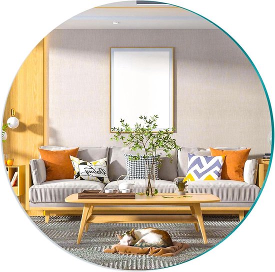 Sqinor Zelfklevende glazen ronde spiegel zonder frame, 40 cm cirkel, badkamerspiegel, decoratieve spiegels voor badkamer, woonkamer, hal, kaptafel, enz