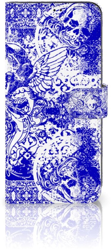 Housse en Cuir Premium Flip Case Portefeuille Etui pour Samsung Galaxy A22 5G Portefeuille Skull Blue Angel