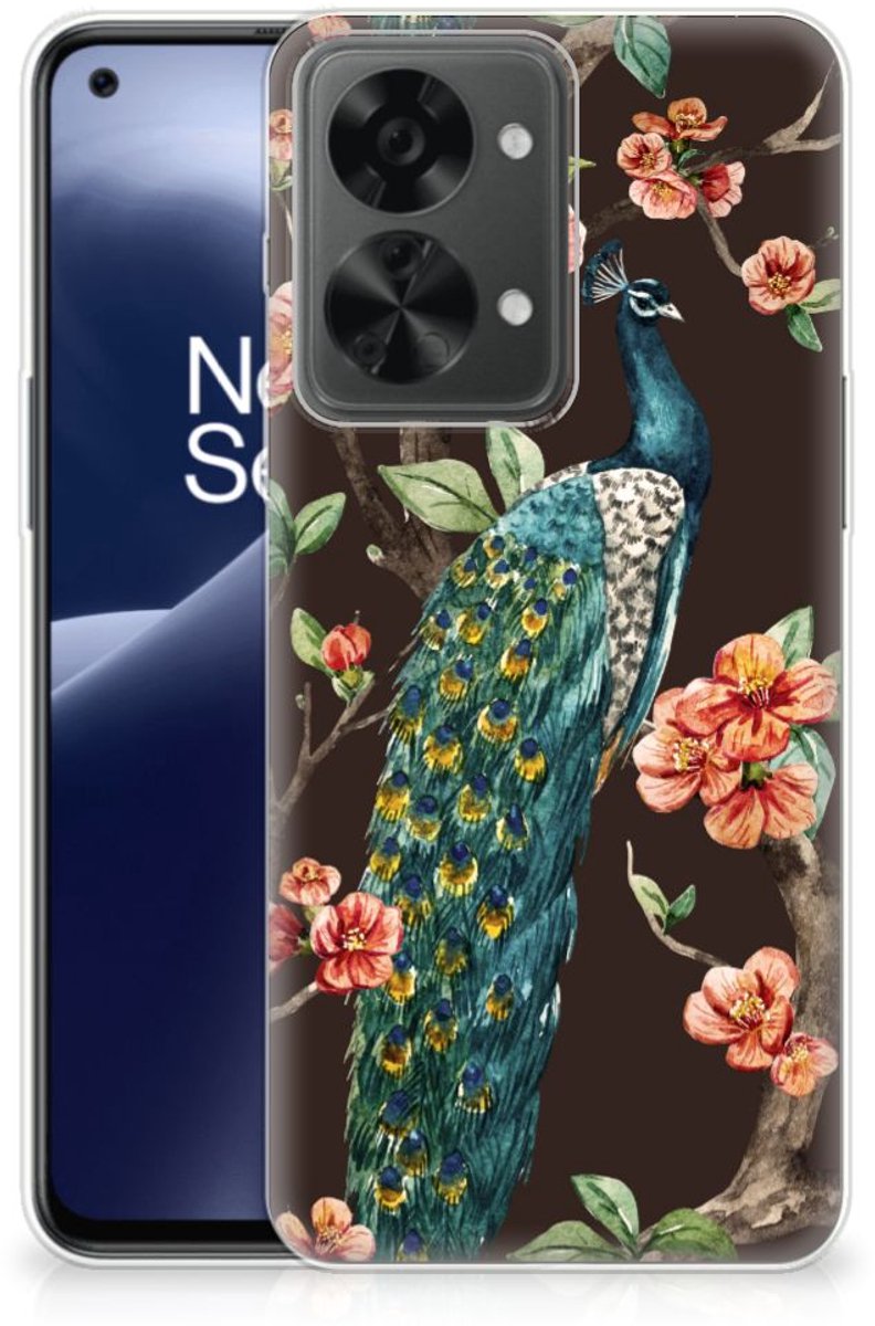 OnePlus Nord 2T TPU Hoesje Pauw met Bloemen
