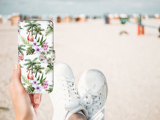 Etui pour téléphone OPPO A74 4G Etui à rabat avec naam Flamingo Palms