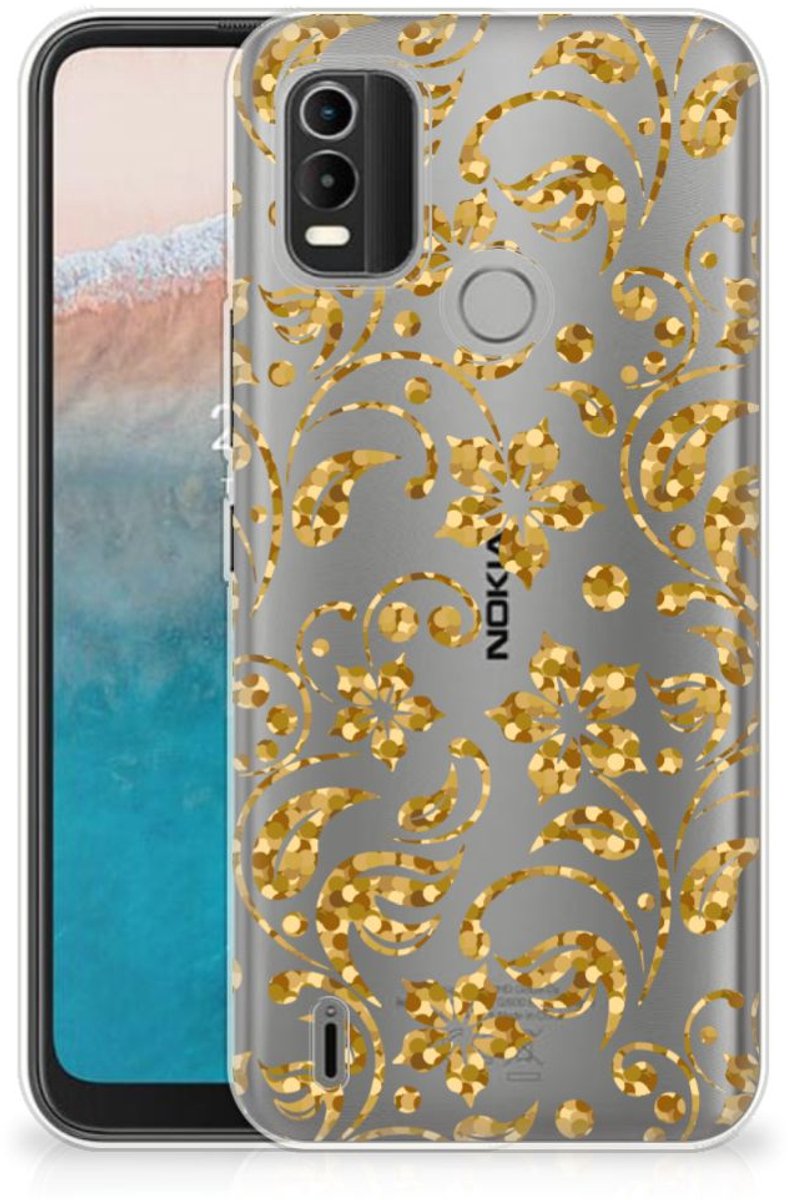 Nokia C21 Plus TPU Case Gouden Bloemen