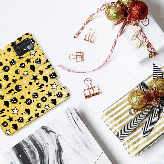 Coque Xiaomi Redmi 10 Etui Portefeuille avec Porte-Cartes Punk Yellow