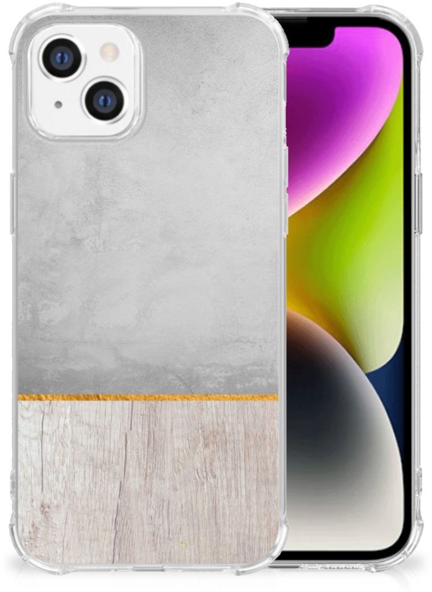Back Cover voor iPhone 14 Stevig Telefoonhoesje Wood Concrete