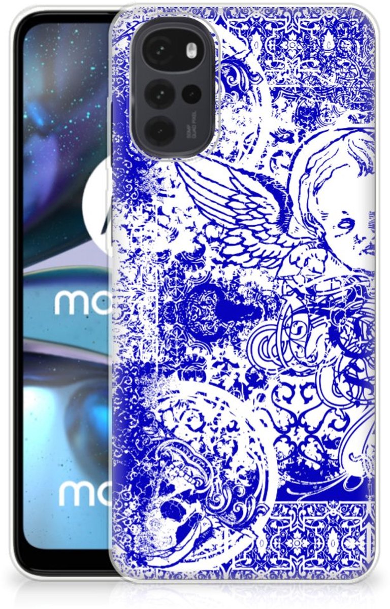 Back Cover voor Silicone Back Case Motorola Moto G22 Angel Skull Blauw