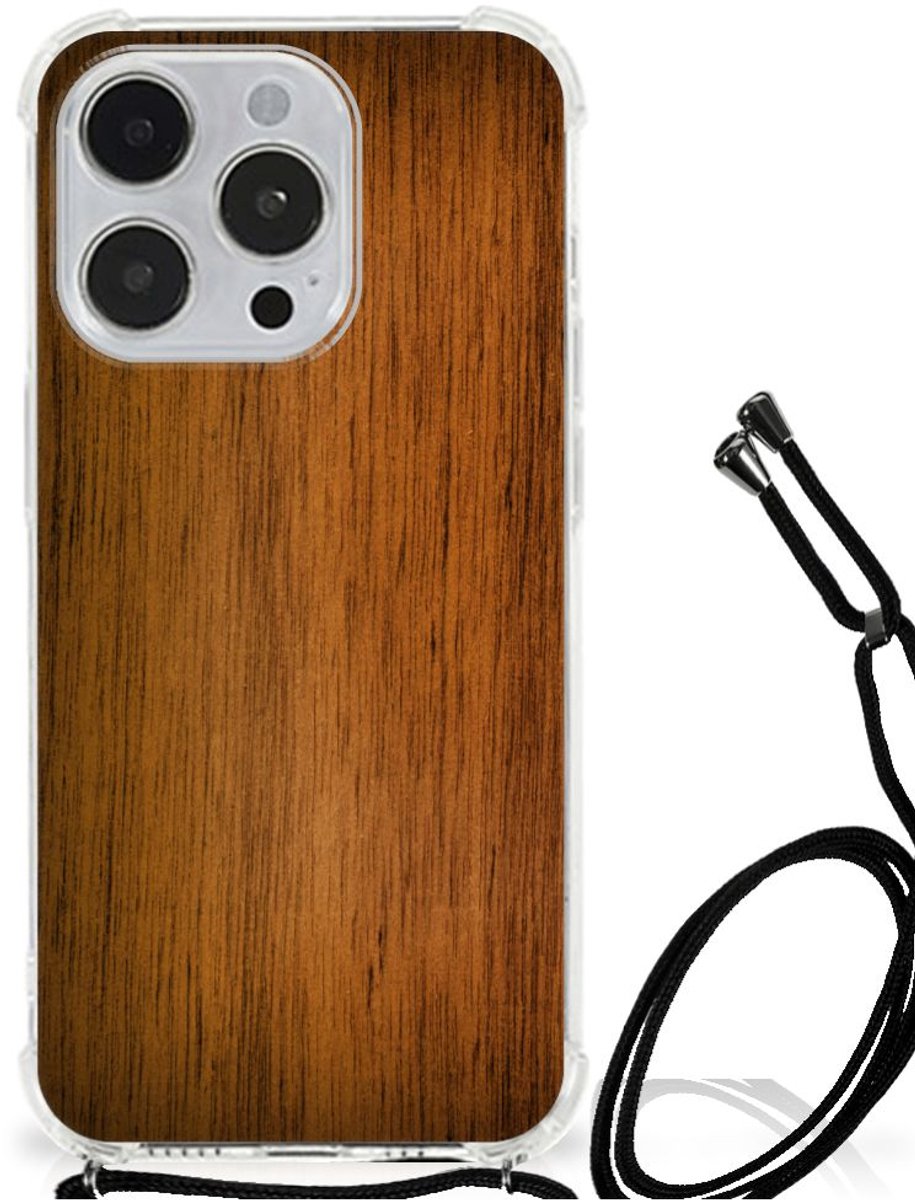 iPhone 14 Pro Max Stevig Telefoonhoesje Donker Hout