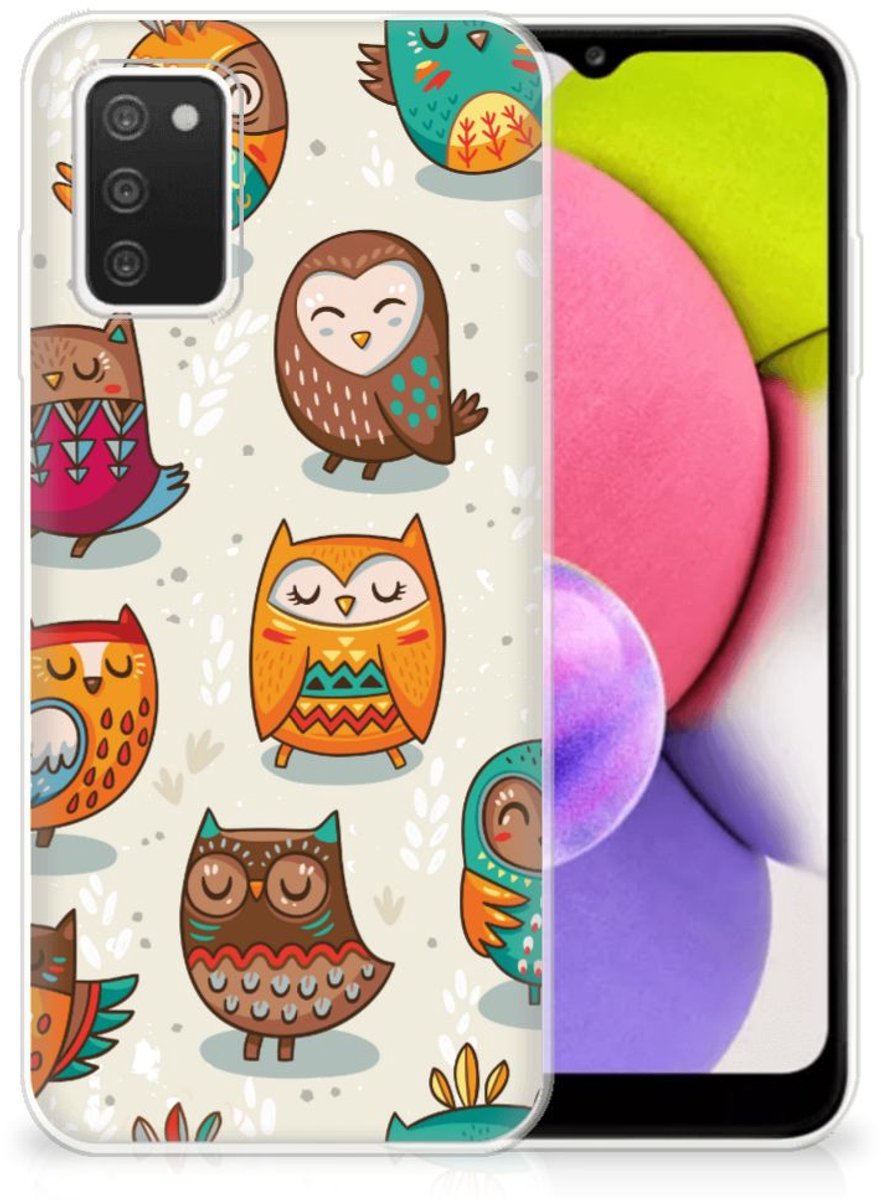 Samsung Galaxy A03S TPU Hoesje Vrolijke Uilen