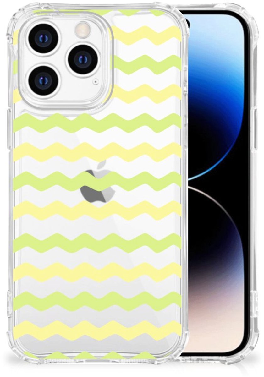 iPhone 14 Pro Doorzichtige Silicone Hoesje Waves Yellow