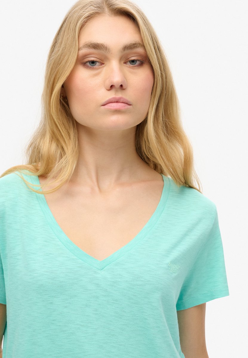 Superdry Ruimvallend geborduurd T-shirt met V-hals Dames T-shirts Mint