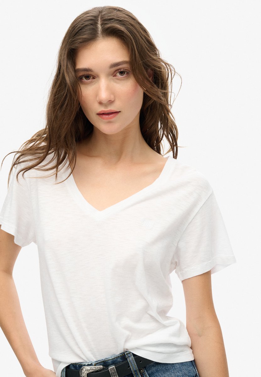 Superdry Ruimvallend geborduurd T-shirt met V-hals Dames T-shirts Optic