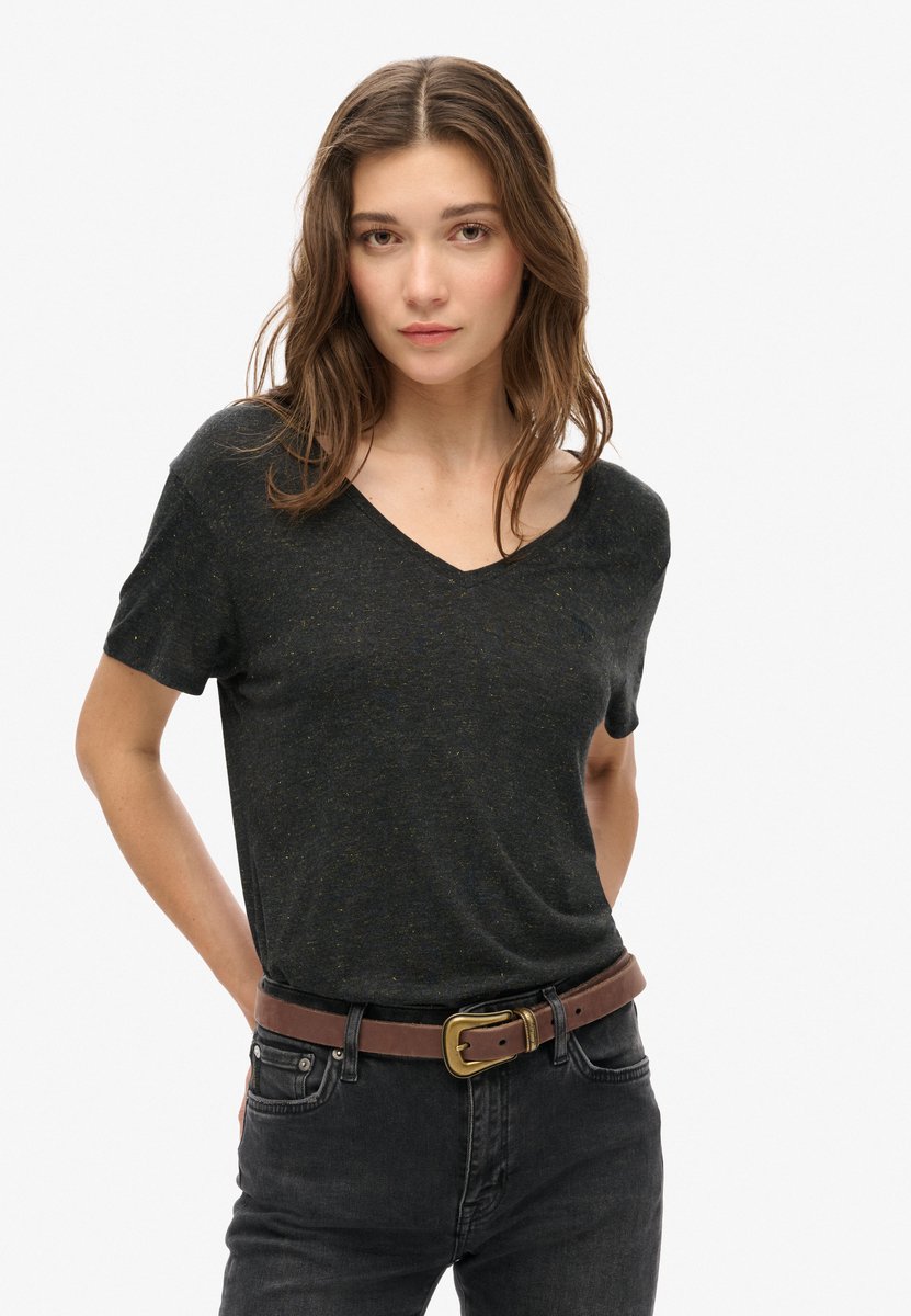 Superdry Studios Slub T-shirt met V-hals en borduursel Dames T-shirts Zwart