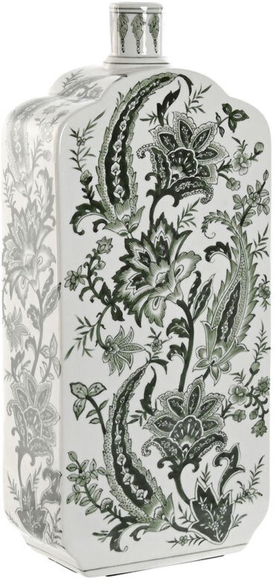 Vase Home ESPRIT Wit Vert Porcelaine Feuille de plant 21 x 10 x 48 cm