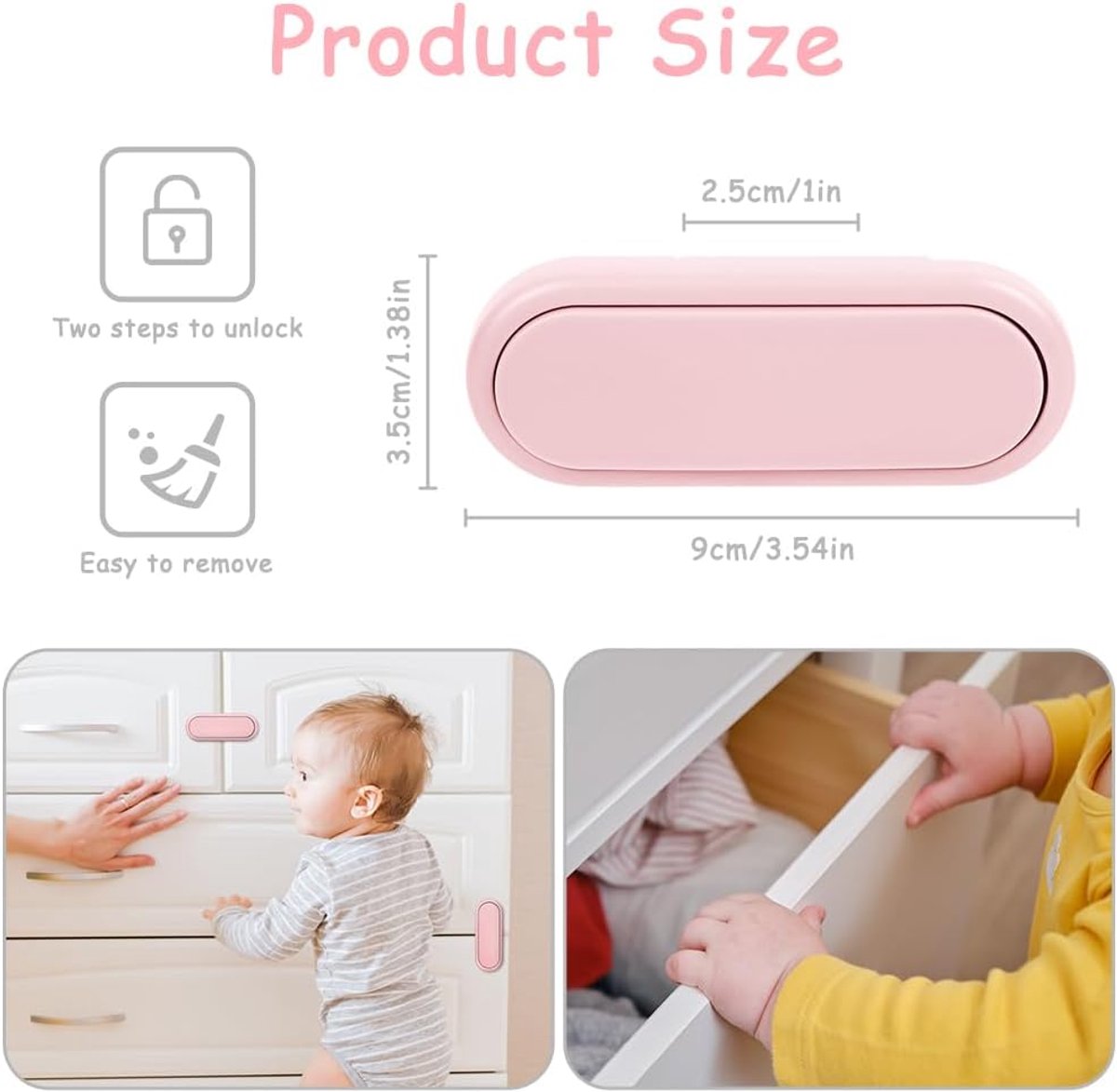 Kastsloten voor kinderen - 10stuks - Zelfklevend - Kinderslot Kastjes - kast- & ladebeveiliging - Ladebeveiliging voor Baby - Kastsloten Babyveilig - Kinderveiligheid Kastsloten voor Kinderen - Kinderbeveiliging Slotjes - roze – foto 3