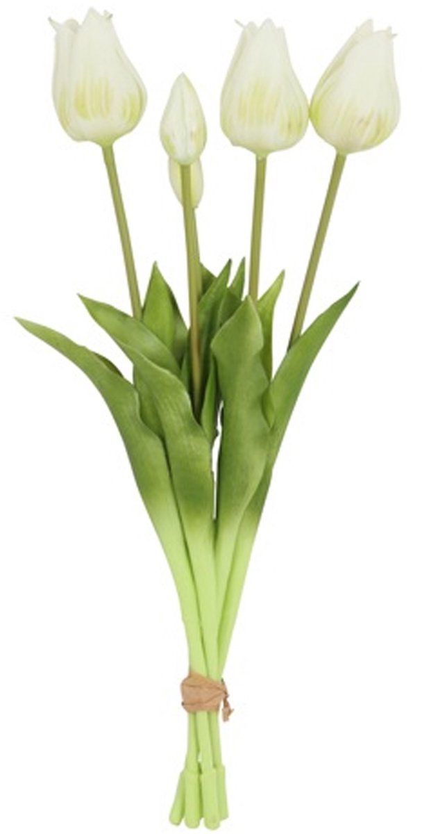 Countryfield Kunst tulpen boeket Greigii - 5x stuks - wit - real touch - 45 cm - levensechte kunstbloemen