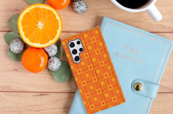 Coque Téléphone Samsung Galaxy S22 Ultra Wallet Case Batik Orange