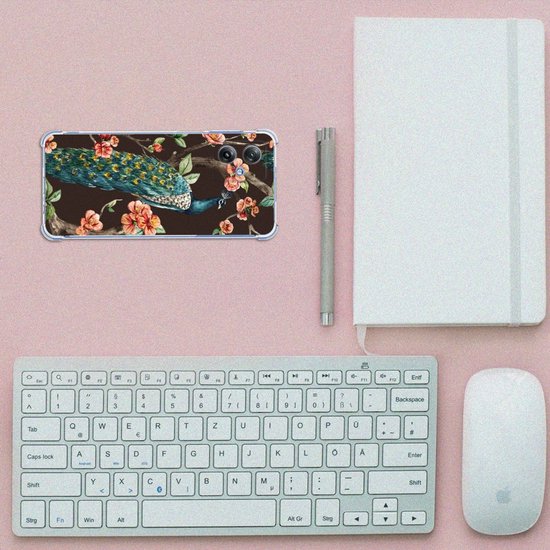 Coque pour smartphone compatible avec Motorola Moto G54 Coque de protection avec bord transparent Paon avec Fleurs