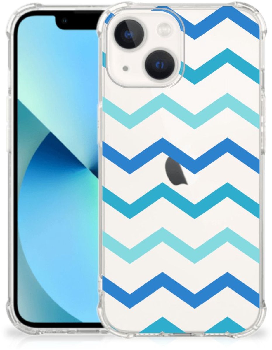 iPhone 13 mini Doorzichtige Silicone Hoesje Zigzag Blauw