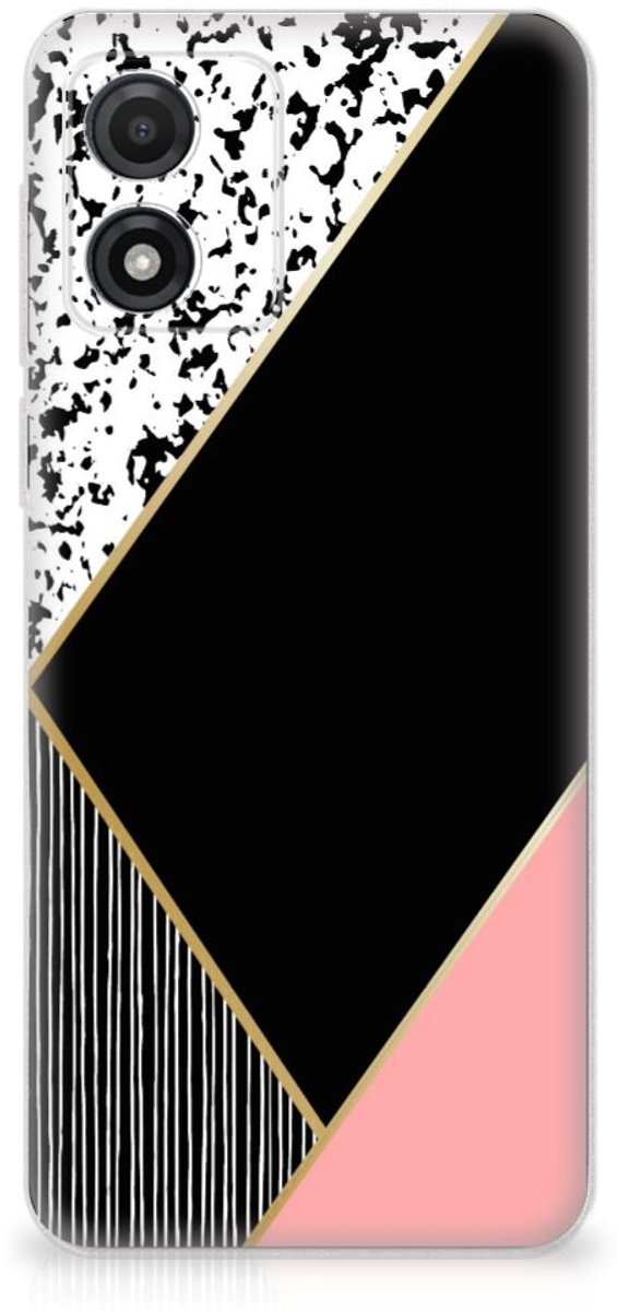 Motorola Moto E13 TPU Hoesje Zwart Roze Vormen