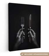 Canvas schilderij 30x40 cm - Exclusieve wanddecoratie Bestek - Zwart - Wit - Muurdecoratie woonkamer - Slaapkamer decoratie - Kamer accessoires - Schilderijen op canvas