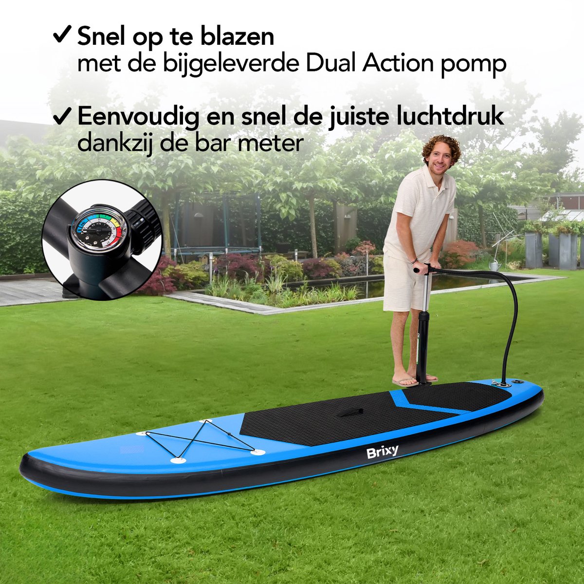 Brixy SUP Board - Opblaasbaar Paddle Board - Complete Set - 305 cm - Max. 150 kg - Blauw – foto 2