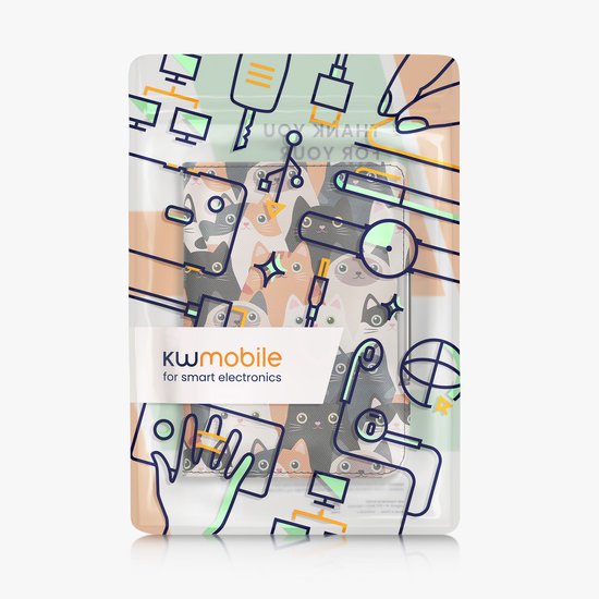 kwmobile e-reader hoesje geschikt voor Kobo Clara BW / Colour hoes - E reader flip case met magneetsluiting - Ereader cover - Katten design in oranje / zwart / wit van Merkloos — afbeelding 4