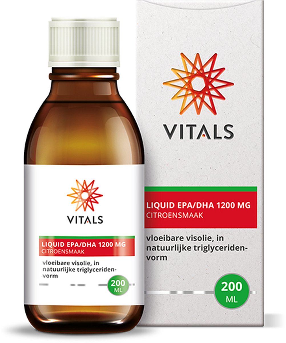 Goedkoopste Vitals Liquid EPA/DHA 1200 mg - 200 ml - omega 3. Vloeibare visolie, in natuurlijke triglyceridenvorm met citroensmaak.