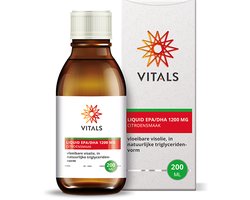 Vitals Liquid EPA/DHA 1200 mg - 200 ml - omega 3. Vloeibare visolie, in natuurlijke triglyceridenvorm met citroensmaak.