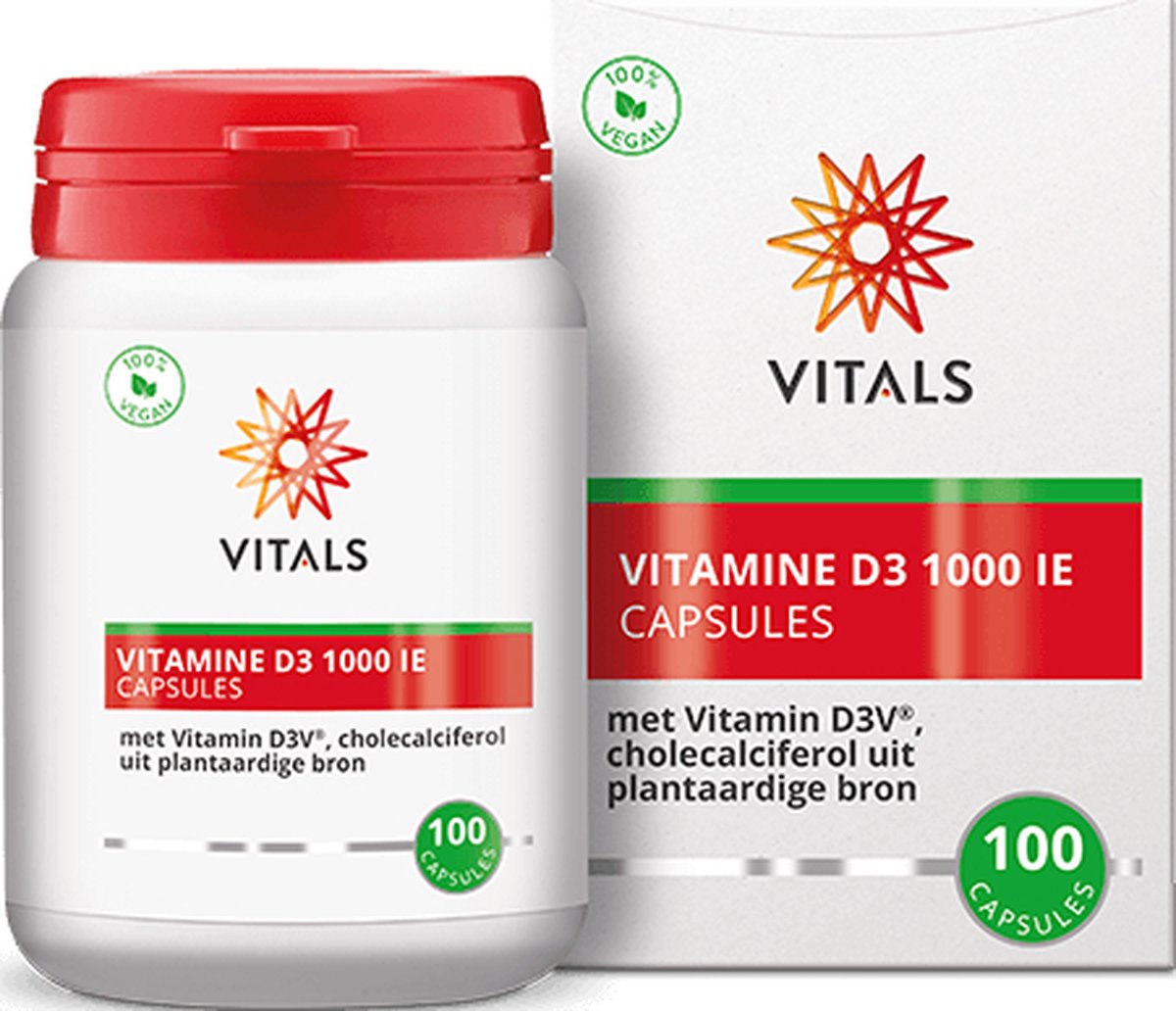 Goedkoopste Vitals Vitamine D3 1000 IE cholecalciferol - 100 capsules - vegan. De meest effectieve vorm van vitamine D.