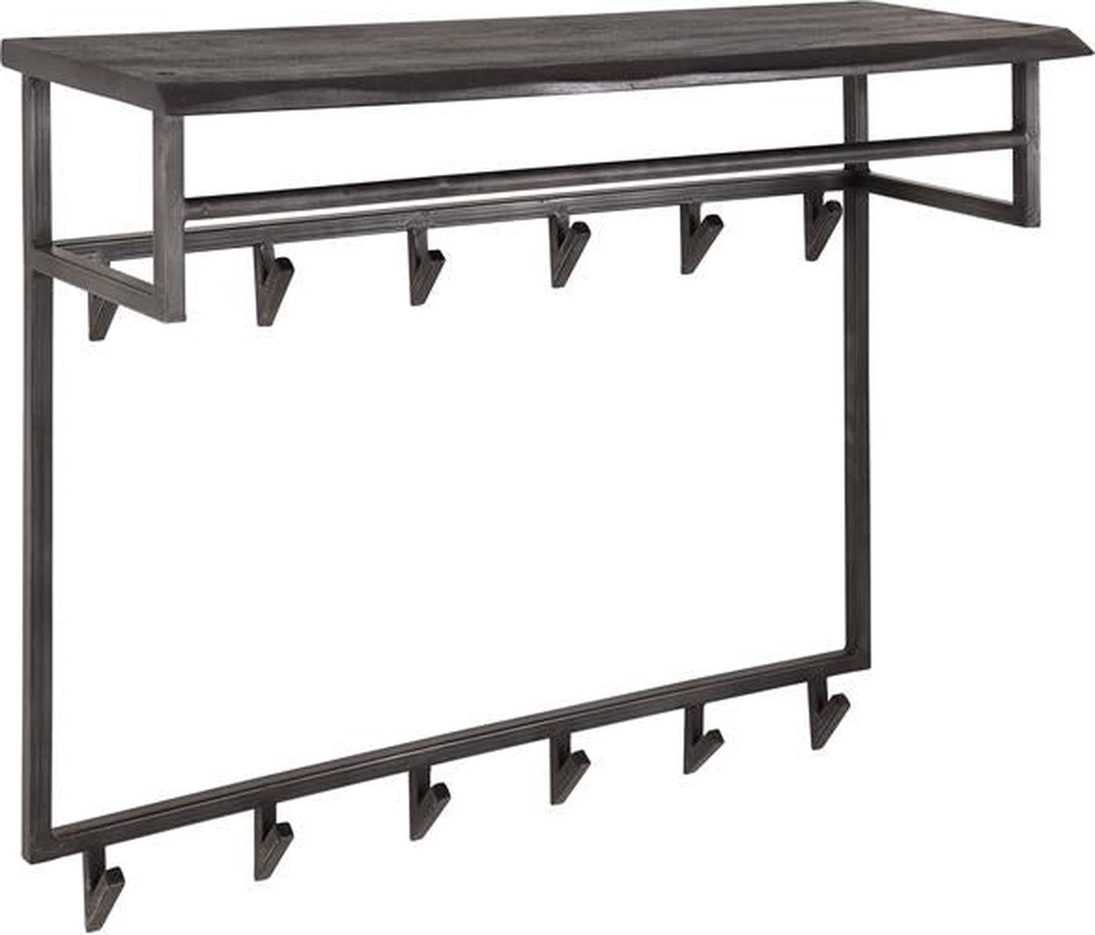 Luxe Kapstok Hangend 12 Haken - Wandkapstok Muur - Kapstokhaak 6x - Kapstokken Industrieel Staand - Wandkapstok met Hoedenplank Hout & Zwart Metaal Landelijk - Wandkapstok met Plank (100 cm x 30 cm x 80 cm)