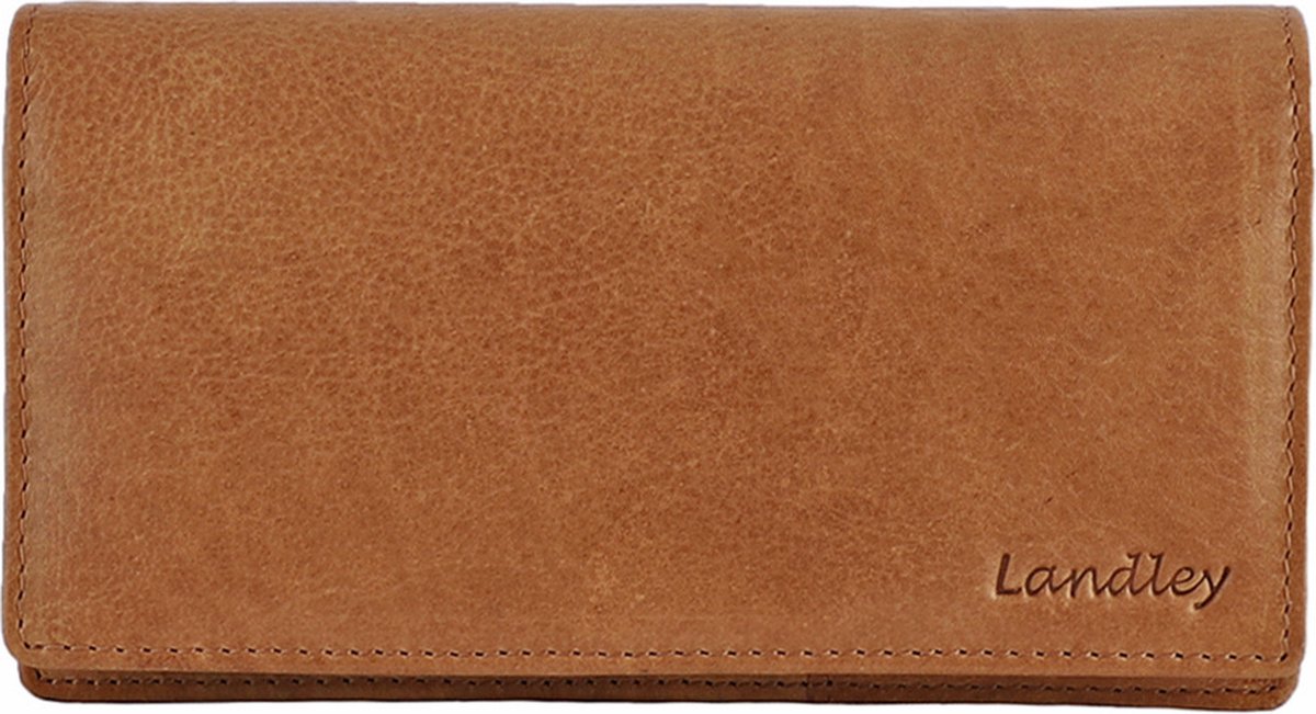 Landley Leren Dames Overslag Portemonnee - Gewassen Vintage Leer - Harmonica Rits Portemonnee - RFID - Vrouwen Portefeuille - Echt Leder - Cognac Bruin