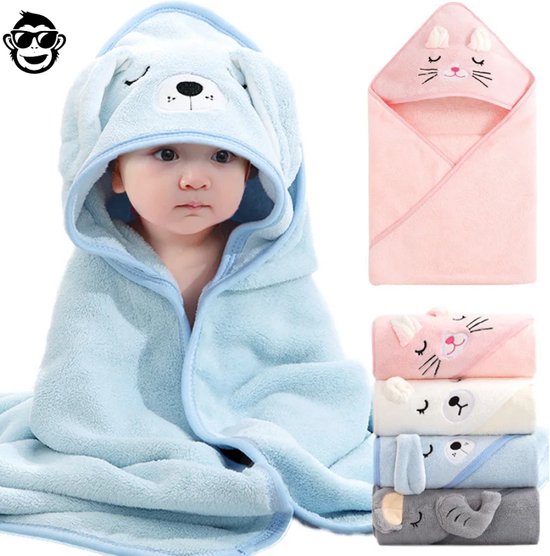 BoefieBoef Hond Baby Badcape & Peuter Handdoek - Superzachte Warme Fleece Wikkeldeken Kinderen 0-3 Jaar - Absorberend & Sneldrogend - Dieren Capuchon - Baby Badhanddoek & Omslagdoek - Jongens & Meisjes - Blauw van BoefieBoef — afbeelding 5