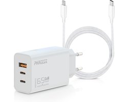 Oplader geschikt voor iPhone / iPad / MacBook – 65 watt oplader usb C – USB adapter 3 poorten – Oplaadstekker geschikt voor iPhone & iPad + Lightning naar USB C kabel 3 meter