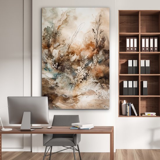 Tableau aluminium 100x150 cm - Décoration murale métal - Abstrait - Beige - Peinture - Art - Nature - Fleurs - Décoration murale métal salon - Décoration industrielle - Photo sur dibond - Accessoires industriels chambre