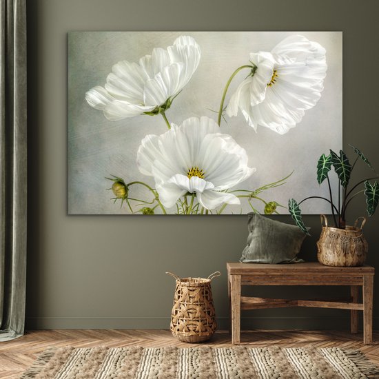 Aluminium schilderij 180x120 cm - Wanddecoratie metaal - Bloemen - Stilleven - Klaproos - Wit - Botanisch - Metalen muurdecoratie woonkamer - Decoratie industrieel - Foto op dibond - Industriële accessoires slaapkamer