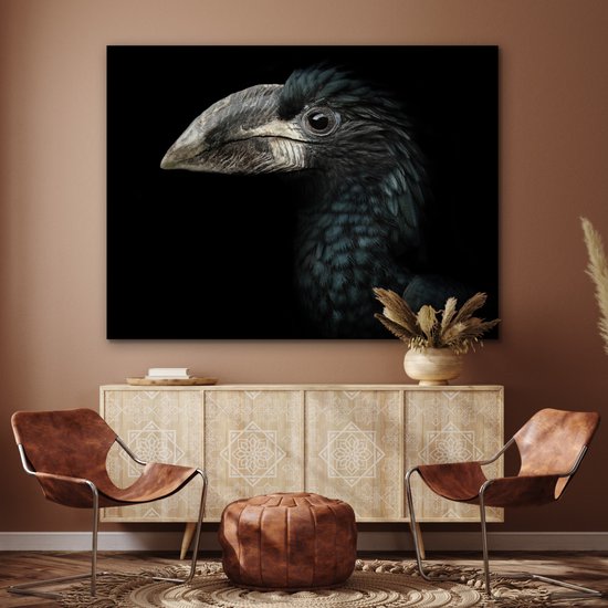 Décoration murale Métal - Peinture Aluminium Industriel - Vogel - Portrait - Calao - Zwart - Animaux - 160x120 cm - Dibond - Photo sur aluminium - Décoration murale industrielle - Pour le salon/chambre