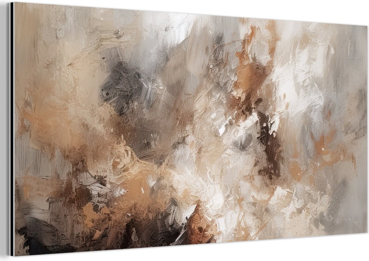 Aluminium schilderij 80x40 cm - Wanddecoratie metaal - Verf - Abstract - Beige - Kunst - M