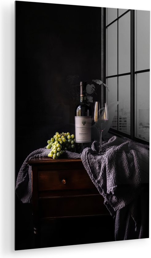 MuchoWow® Tableau sur verre 40x60 cm - Tableau sur verre acrylique - Raisins - Vin - Rouge - Tableau - Photo sur verre - Décoration murale salon - Décoration murale chambre - Peintures