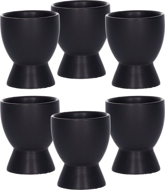 Bellatio Design Eierdopjes Paint it Black - set van 6x - zwart - keramiek - 8x6 cm - voor ontbijt/brunch/pasen