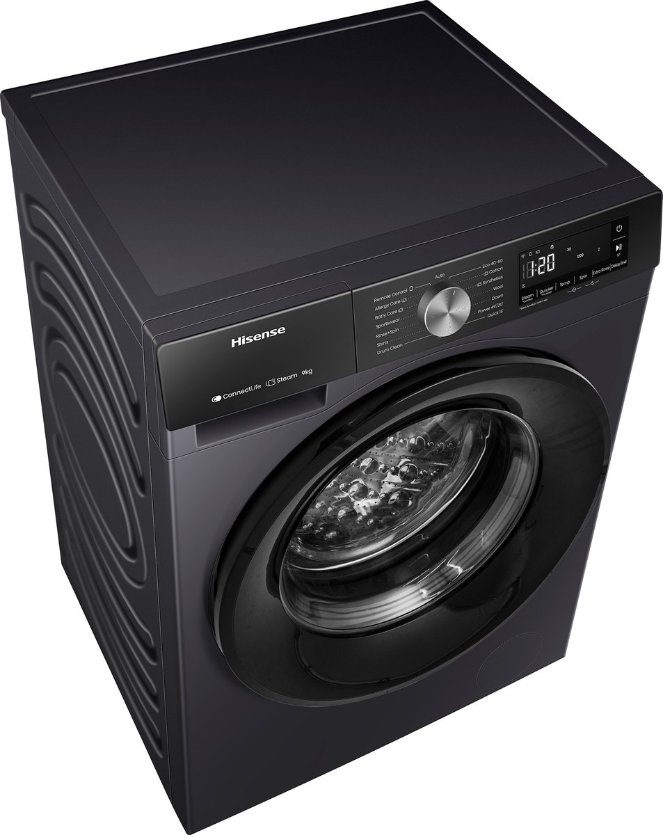 Hisense 3S Serie WF3S9043BB3 - Zwarte Wasmachine met Energielabel A -30% - 9kg - 72dB (A) - Steam Wash -1400 toeren - Power Wash 49' - ConnectLife - Inhoud Trommel 60 Liter – foto 3
