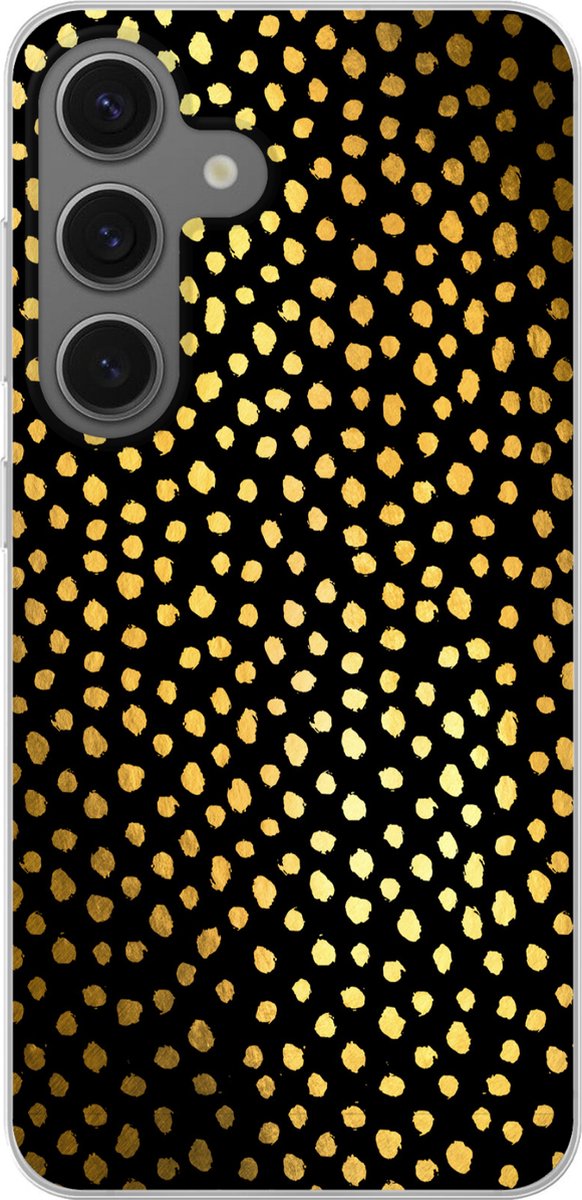 Telefoonhoesje Geschikt voor Samsung Galaxy S25 hoesje - Stippen - Goud - Zwart - Siliconen Telefoonhoesje Telefoonhoesje