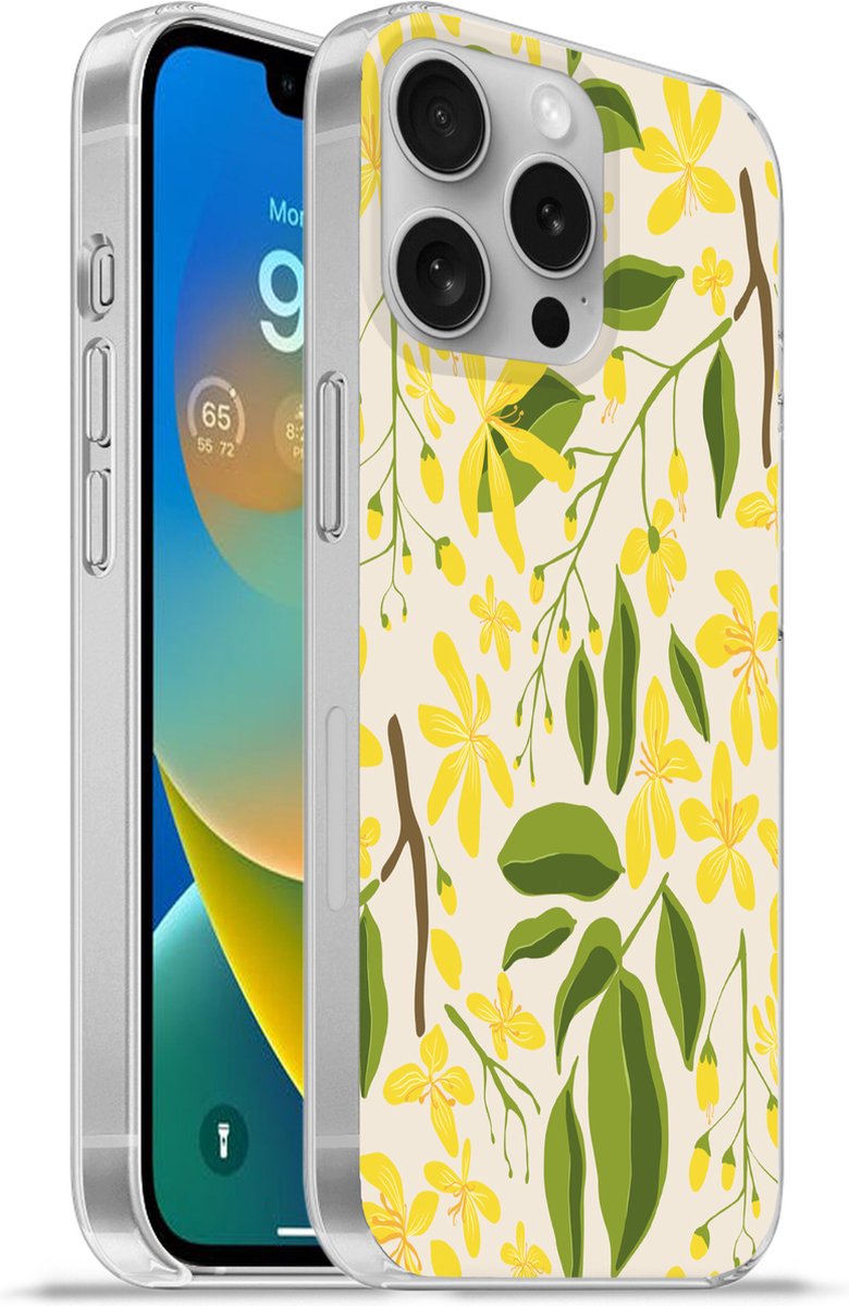 Telefoonhoesje Geschikt voor Apple Iphone 16 Pro hoesje - Bloem - Geel - Patronen - Siliconen Telefoonhoesje Telefoonhoesje