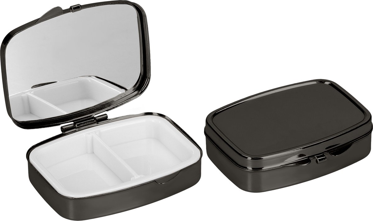 Goedkoopste kwmobile Pillendoos met 2 vakken - Set van 2x Roestvrij Staal Pillendoosje - Organizer Voor Tabletten en Pillen - in zwart