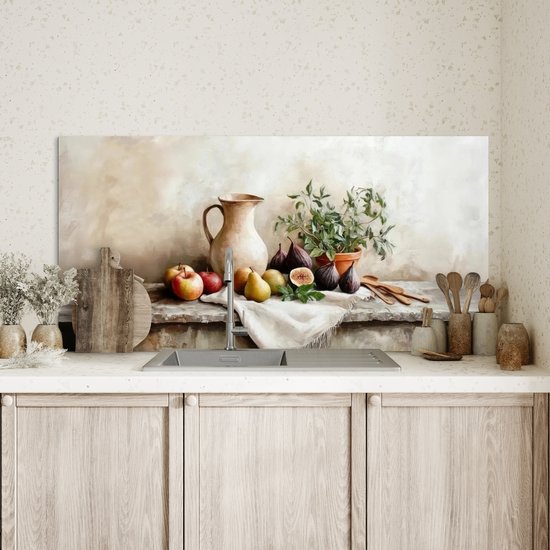 Crédence de Cuisinière en Aluminium 100x50 cm - Fruits - Herbes - Rural - Écran Pare-éclaboussures pour Plaque de Cuisson - Protection Murale