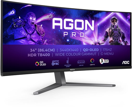 AOC AGON PRO AG346UCD – Ultrawide OLED Gaming Monitor – USB-C 90w – 170hz – 34 inch